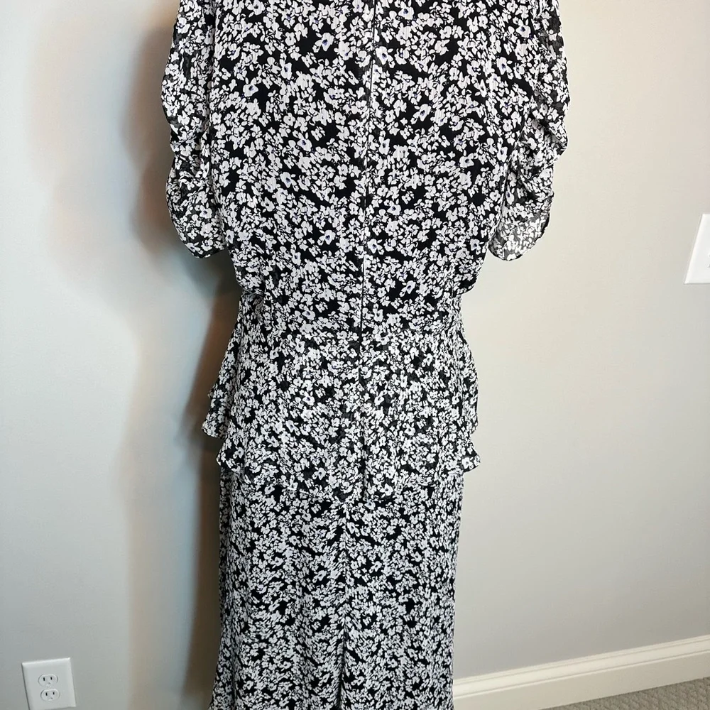 Sz 10 Karl Lagerfeld Paris floral midi Chiffon Ruffled Fit & Flare Dress - Picture 8 of 11